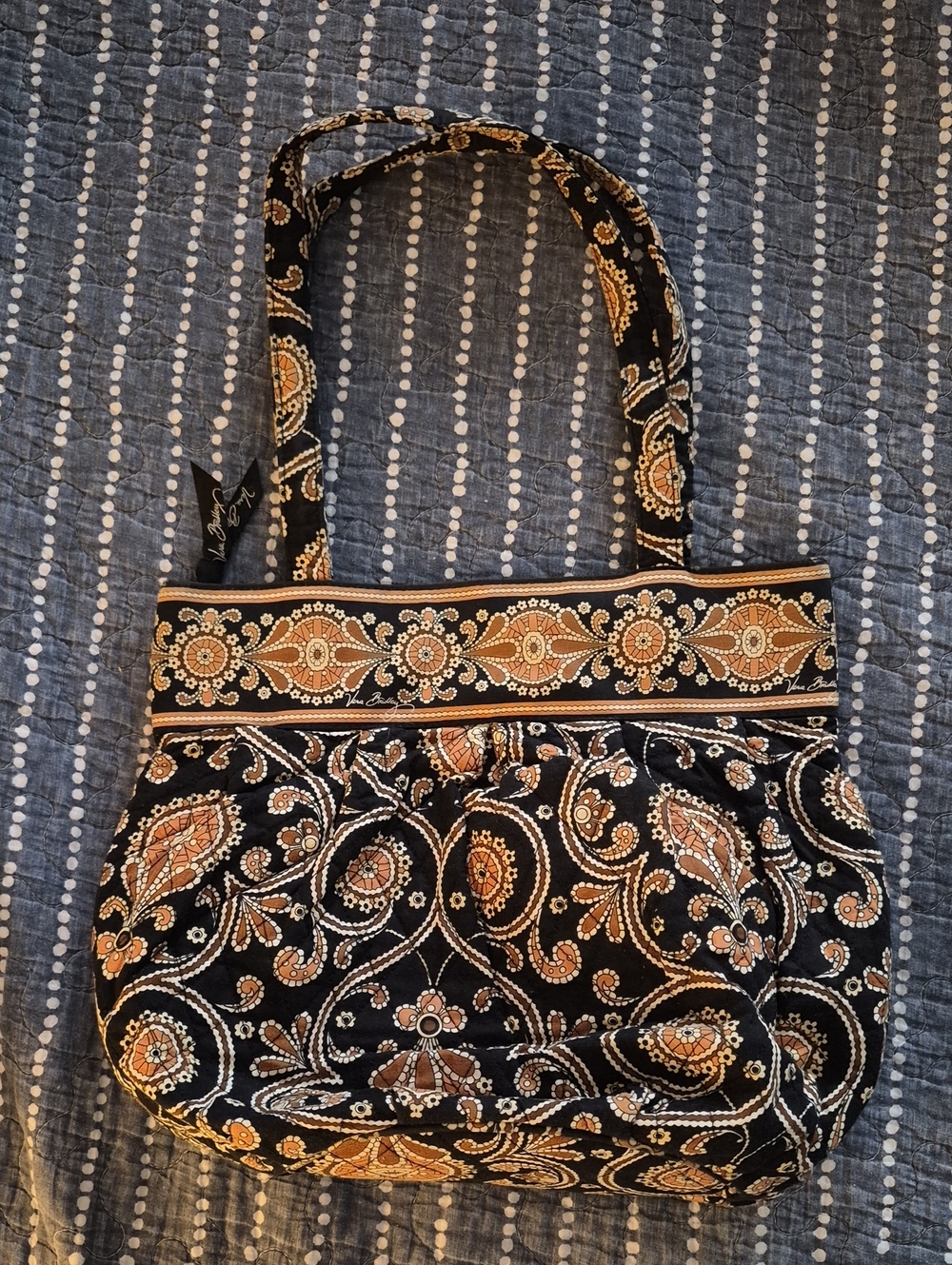 Vera Bradley Paisley Shoulder Bag - Black & Tan & Gold & Brown